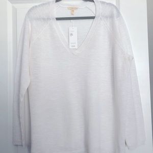 EILEEN FISHER White V-Neck Organic linen/cotton Sweater Top
